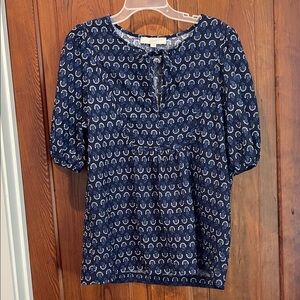 LOFT Navy and White Patterned Women's Top
